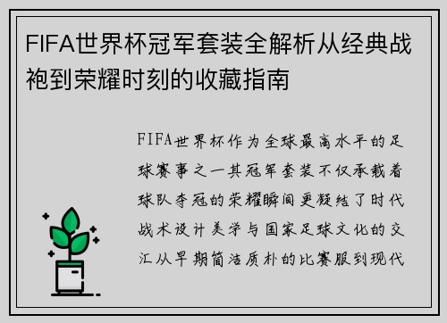 FIFA世界杯冠军套装全解析从经典战袍到荣耀时刻的收藏指南